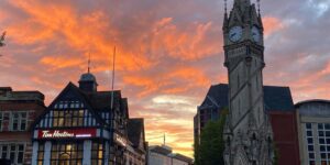 Leicester clock tower at sunset