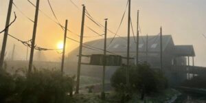 A high ropes course at sunset