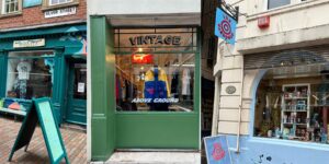 A collage of images of vintage stores in leicester