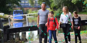 Family walking along the canal