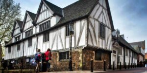 The exterior of the timber framed Guildhall