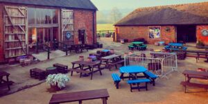 outdoor beer area and seating