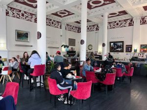 busy cafe with high ceilings