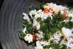 plated rice and fish dish