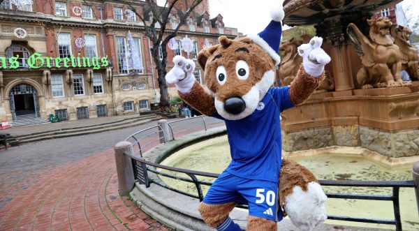 Filbert Fox in a Santa Hat at Town Hall Square