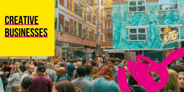 Creative businesses over a packed food area