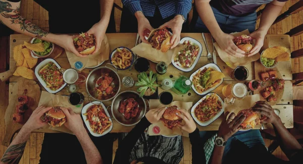 burger spread on table