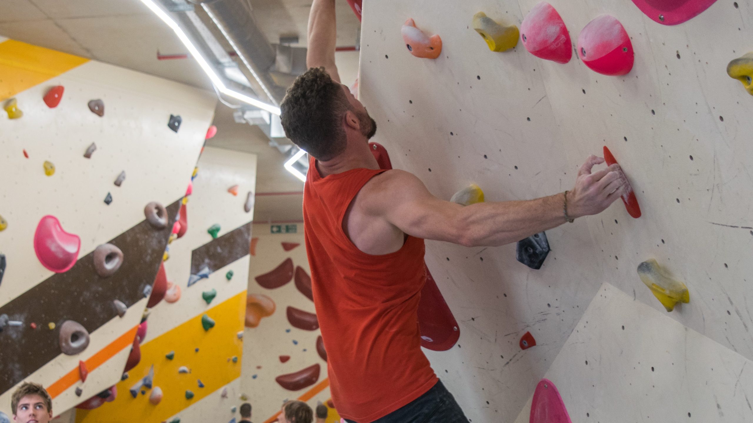 Social climbing Leicester, a man on the climbing wall