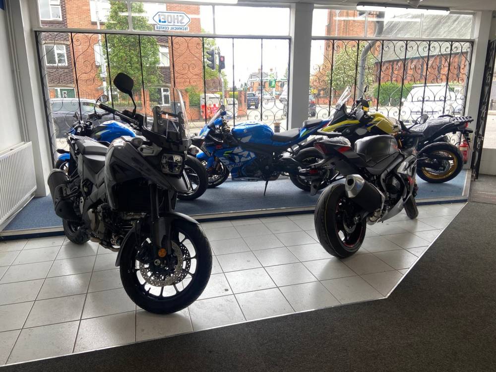 Motorbikes in the Castledine showroom