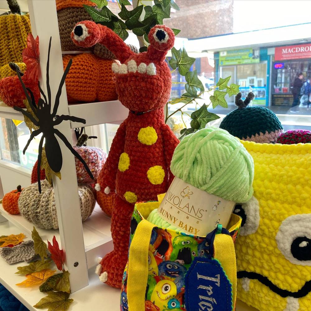 Knitted items in the window