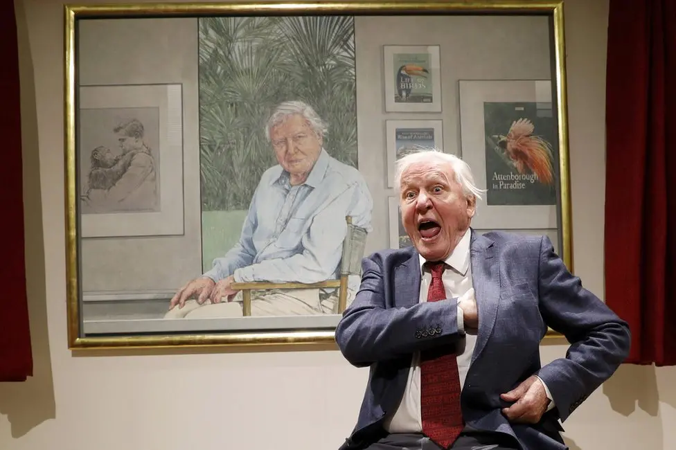 Sire David Attenborough in Leicester Museum with his portrait